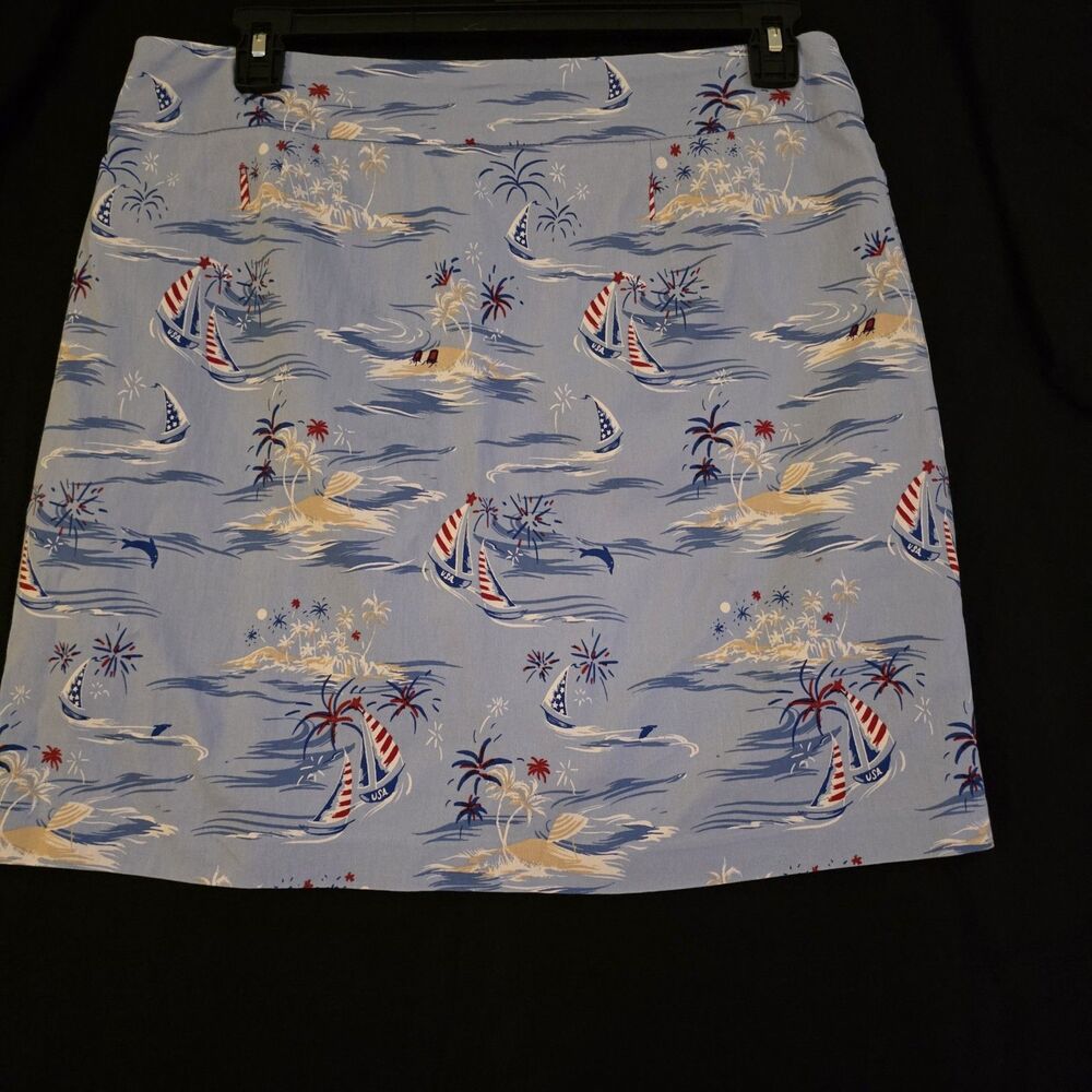 Kim Rogers Women's A-Line Short Cotton Skirt Size 16 Nautical Patriotic Print